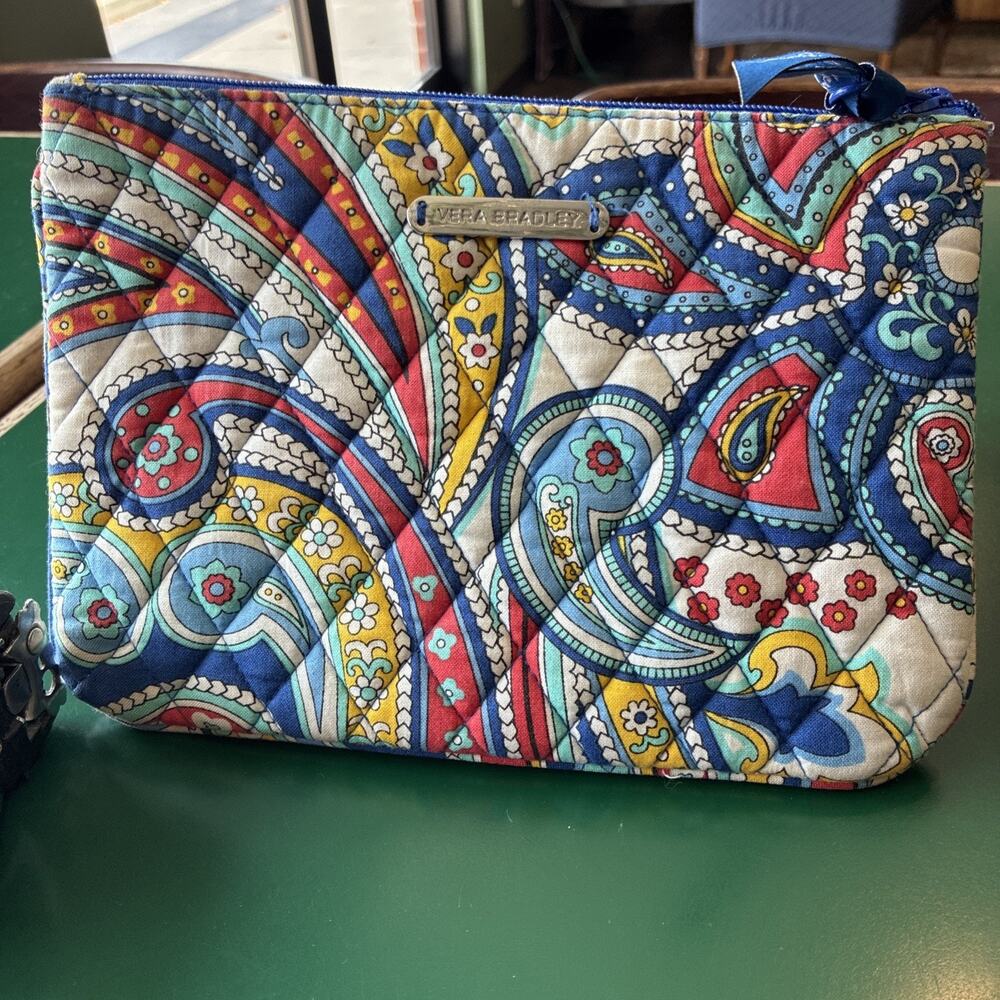 Vera Bradley Marina Paisley Quilted Cotton Cosmetic Pouch Blue Red Zip Bag